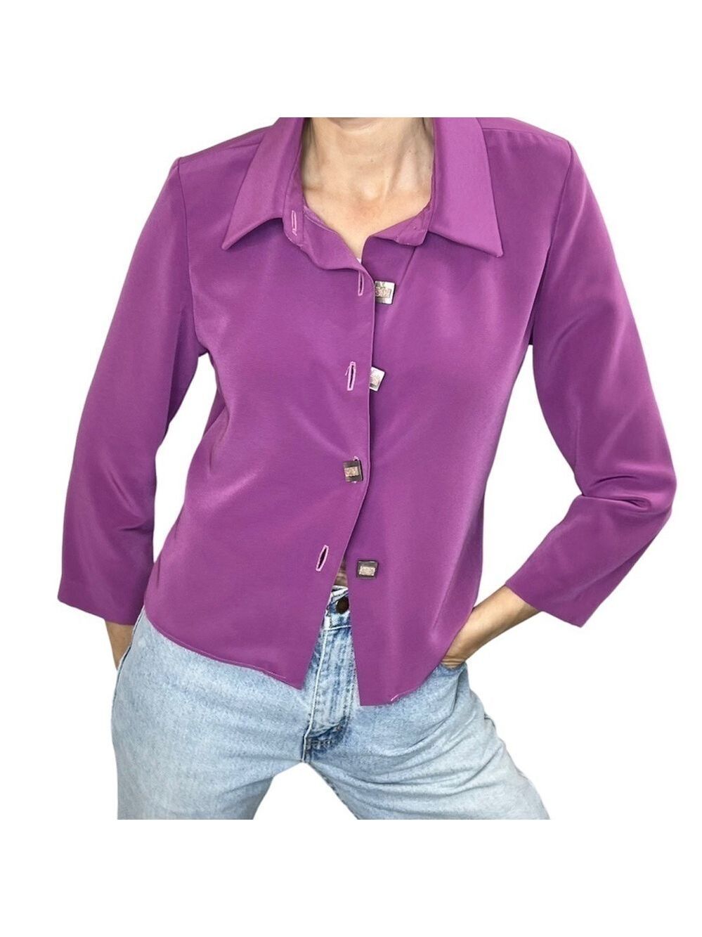 Vintage magenta purple boxy cropped jacket top blouse